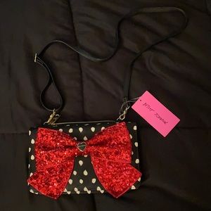 Cute Betsy Johnson red sequin bow polka dot bag